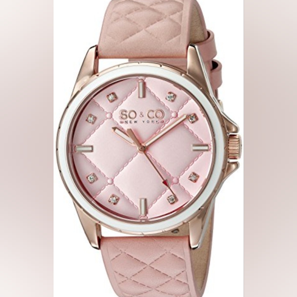 SO&CO New York Women's Light Pink Quilted-Leather Strap Watch